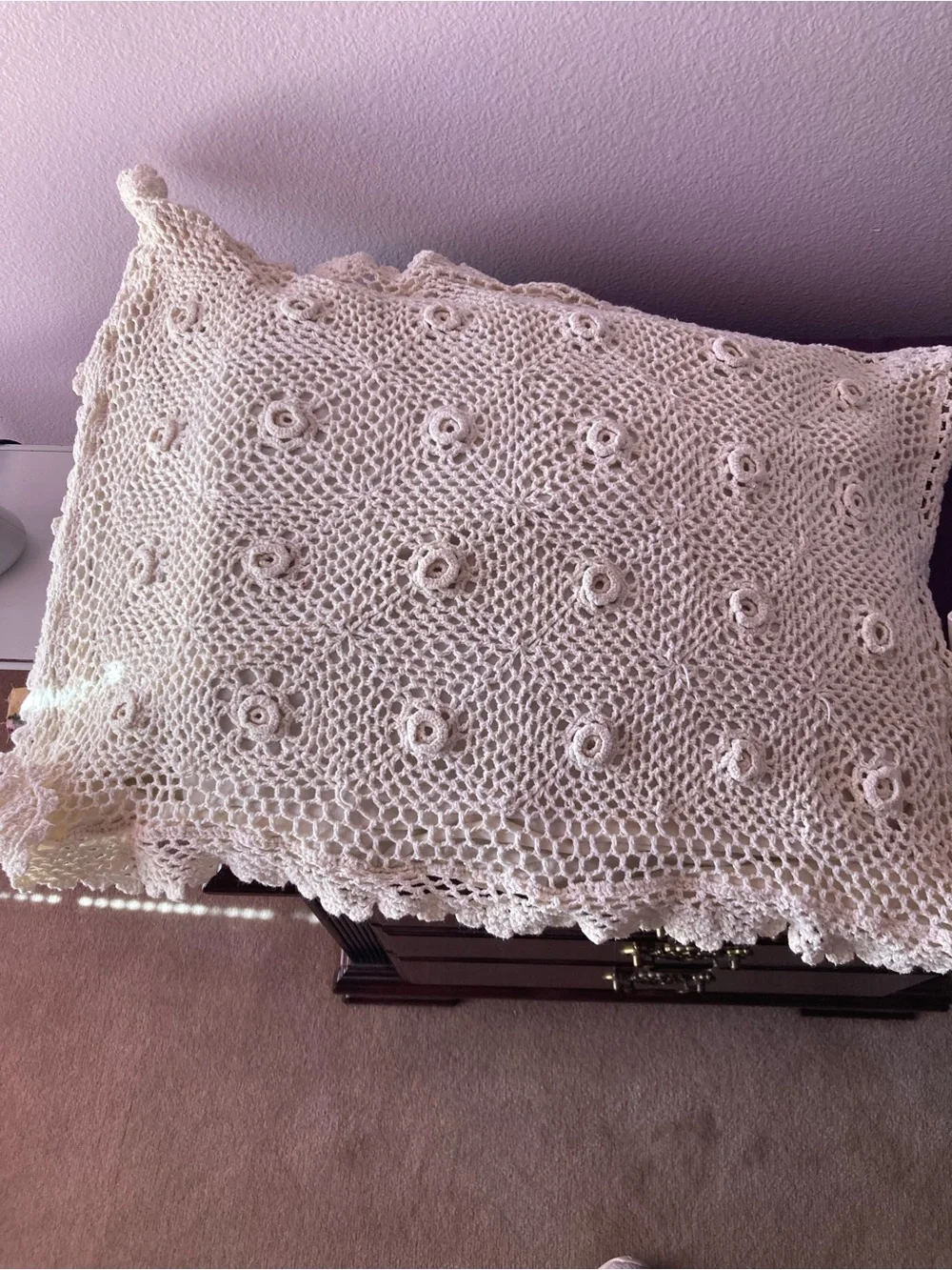Handmade Crochet Accent Pillow - Cream